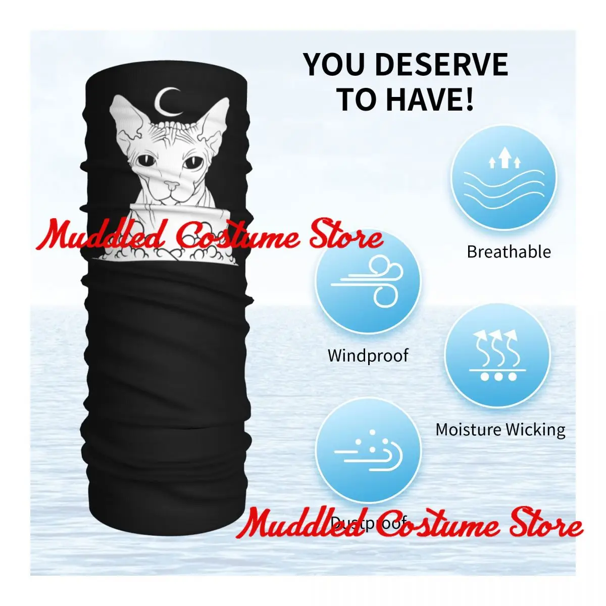 مخصص السحرية الأبيض أبو الهول القط الرقبة الجراب الرجال النساء الأشعة فوق البنفسجية الوجه درع الشتاء بدون شعر هريرة باندانا وشاح للتزلج #3