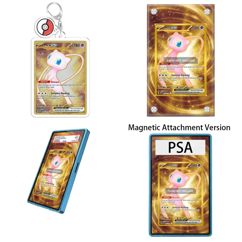 Étui de protection en acrylique recyclable pour cartes Pokémon TCG 151 Mew Ex Anime Expand Art, cadeau pour fans, avec porte-clés