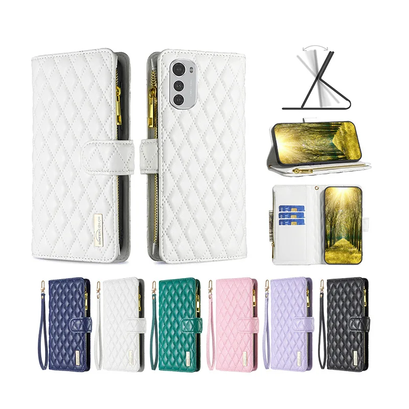 

Lanyard Zipper Wallet Phone Case For OPPO A59 A58 A57 A55 A54 A52 A38 A36 A18 Diamond Grid Leather 9 Cards Wrist Flip Cover