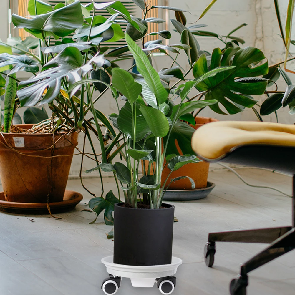 

Round Nordic Plant Stand Plastic Base with Drainage Water Tray Ventilation and Movable Wheels for Indoor Plants