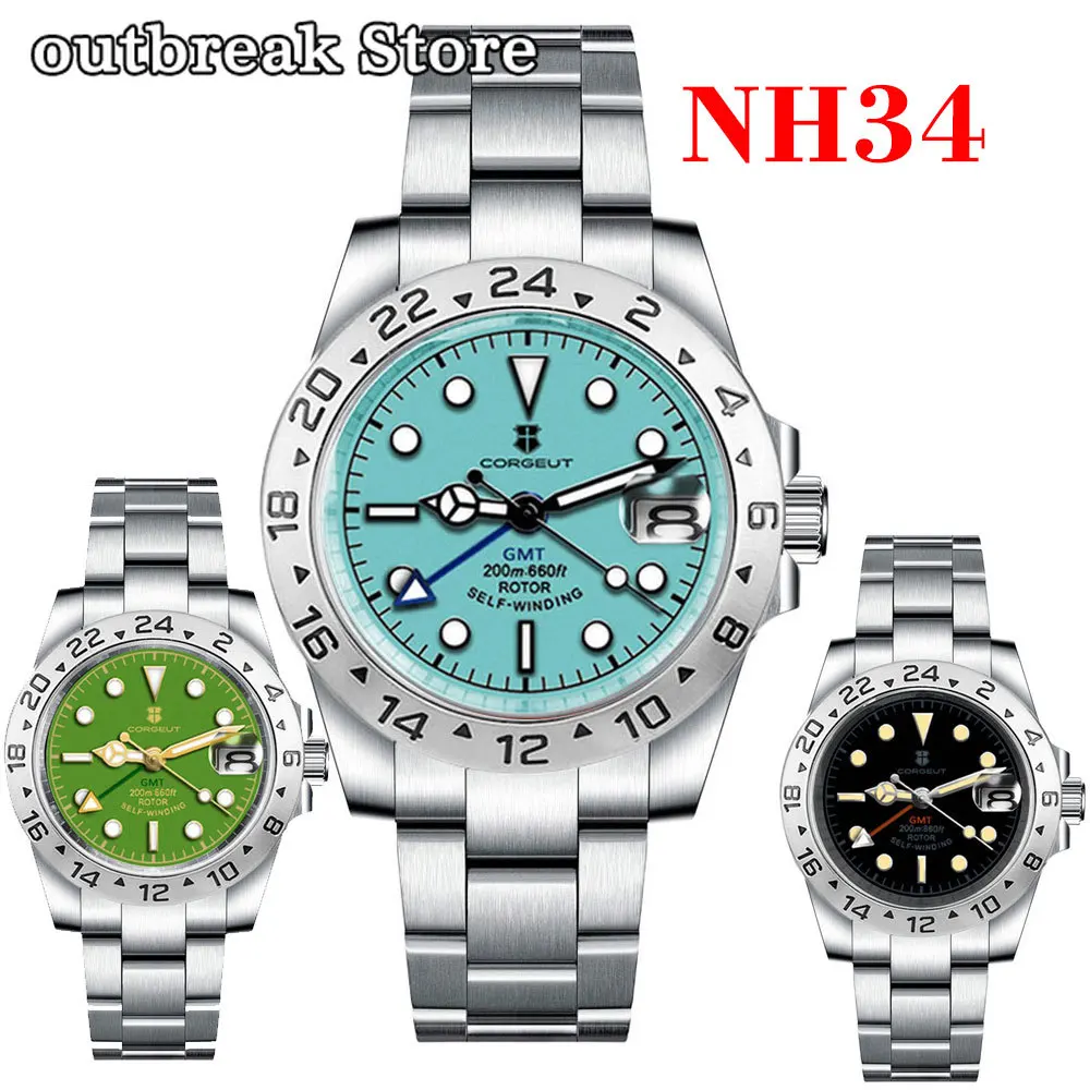 

Corgeut Luxury NH34 Mechanical Wristwatch White Stainless Steel GMT Watch Top Brand Sapphire Glass Men Watches reloj hombre