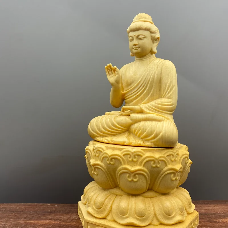 Hinoki Wood Masterpiece Figurine, Shakyamuni Buddha Statue, Artistic Handcrafted for Home Elegance, Embodiment of Spiritual