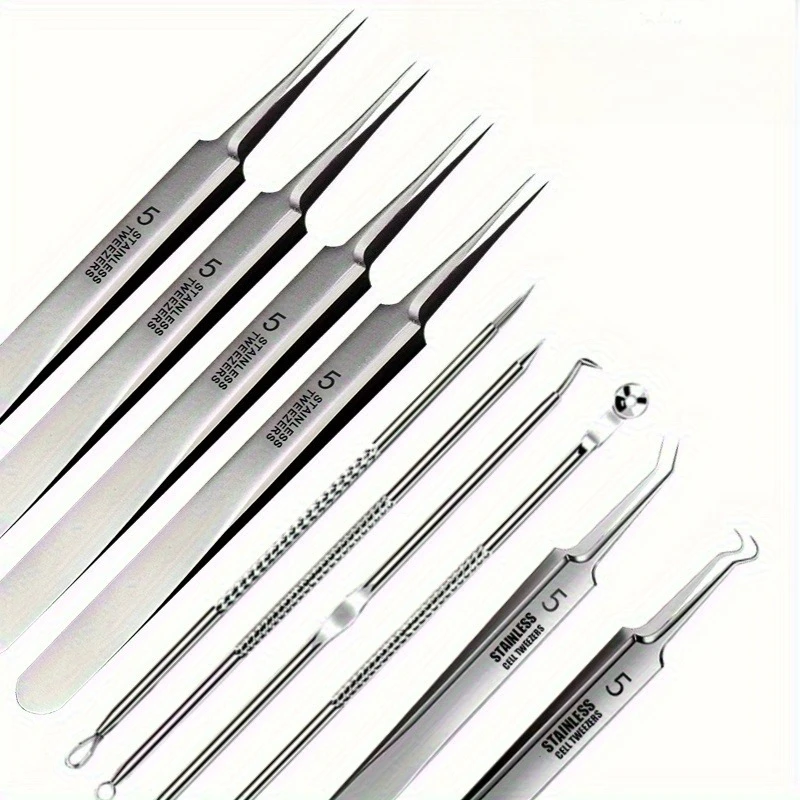 7pcs 1set Acne Mee-eter Verwijderen Naalden Puistjes Mee-eter Clip Pincet Zwart Hoofd Porie Cleaner Diepe Reiniging tool