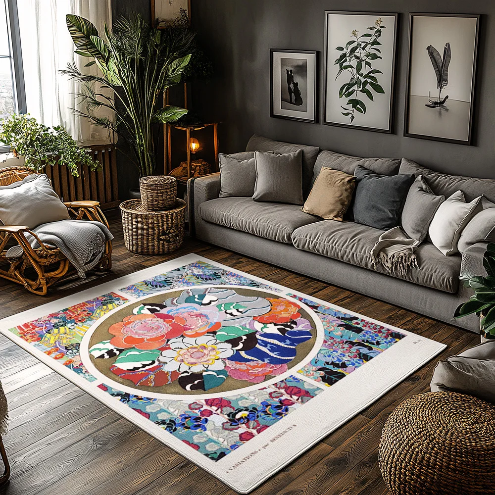 

Цветочный ковер, винтажный персидский ковер, богемный домашний декор, коврик для гостиной, нескользящие напольные коврики, современный ковер с абстрактным искусством