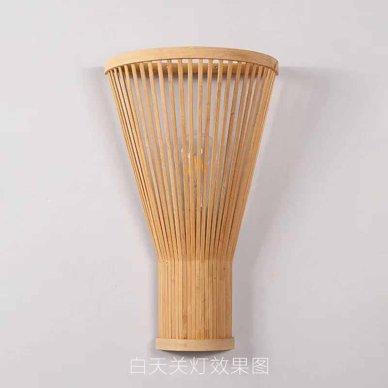 Classic Bamboo Wood Lustre Wall Sconce Lamp Ceiling Rattan Wicker Rustic Light Handmade Art Craft for Home Living Bed Room Decor