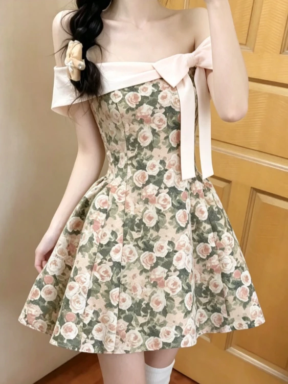 

Retro Y2K French Elegant Women Mini Dress Two Piece Outfit Lace Patchwork Cardigan Sleeveless Summer Casual Party Outfit 2026