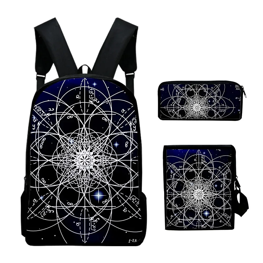 Harajuku-set of 3 parts science, physicochemical, 3d, backpack, laptop, laptop, backpack, shoulder bag, case