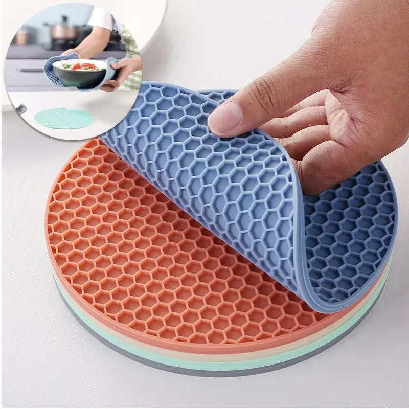 4pcs Silicone Anti Scalding Mat Pot Rack Household Kitchen Countertop Protection Heat-resistant Anti Slip Circular Silicone Mat