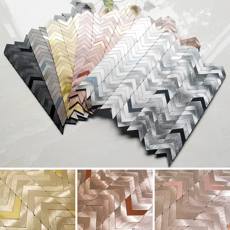 Adhesive Wallpaper for Wall, Arrow Pattern Brushed Stainless Steel Self-Adhesive Mosaic Tile, Waterproof Peel and Stick
