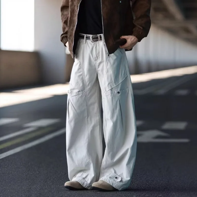 Korean Retro Men's Casual Cargo Jeans 2026 New High Street Fashion Straight Leg Baggy Denim Pants for Men Streetwear