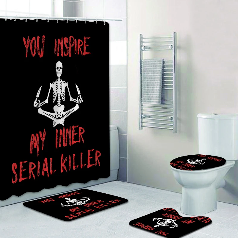 Funny You Inspire My Inner Serial Killer Cat Shower Curtain Set for Cat Lover Bathroom Curtain Cute Kitten Bath Rugs Mats Decor