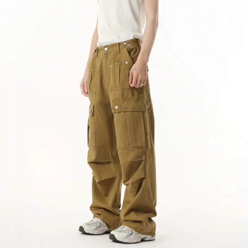 

Multiple Pockets Men's Pleated Denim Cargo Pants Camouflage Design New 2025 Spring Straight Leg Streetwear Male Jeans