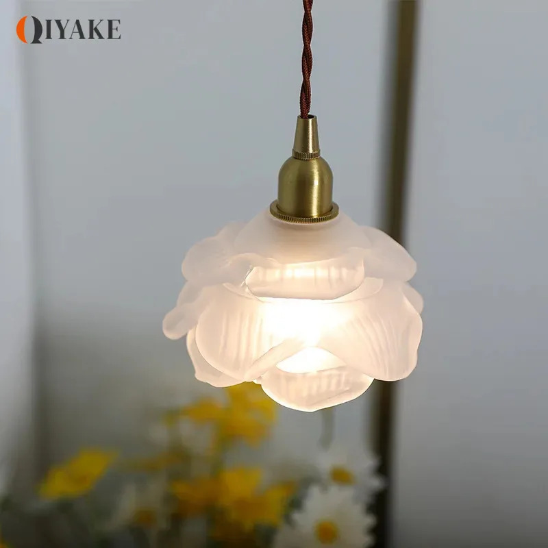 French Cream Flower Pendant Lights For Restaurant Retro Pendant Light Window Romantic Balcony Bedside Lamp Hanging Lamp Fixtures