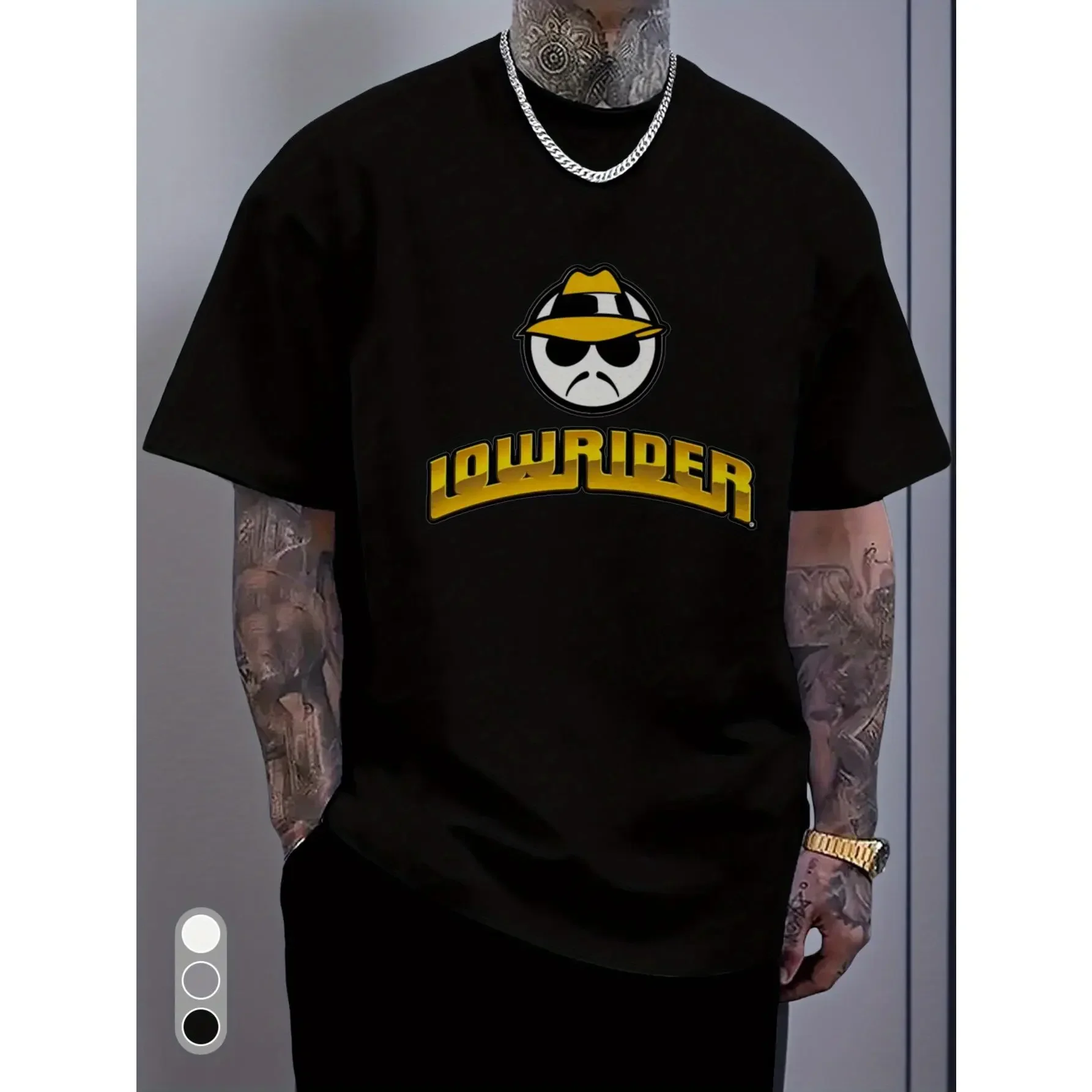 Men'S Lowrider Graphic T-Shirt - Bold Yellow Lettering & Smiling Character Print, Breathable Round Neck Casual Tee for Spring/Summer, Outdoor & Casual Attire - Lowrider Culture Apparel for Adults, Lowrider, Racing Shirt for Men, Car Shirt for Men, Graphic