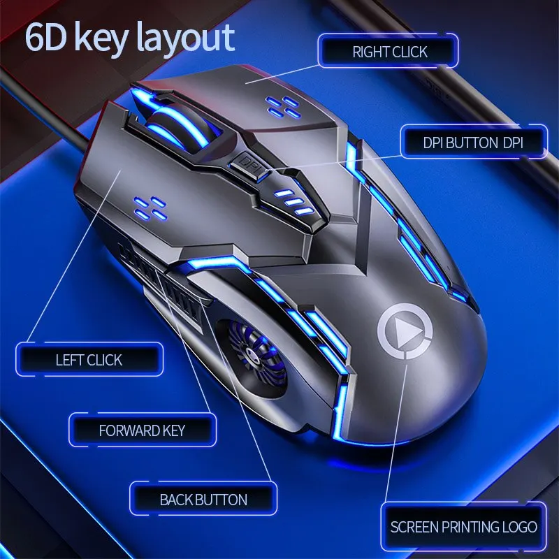 Silver Eagle G5 Mute Wired Mouse Six Keys Luminous Game E-Sports Machinery Computer Accessories Cross-Border Delivery