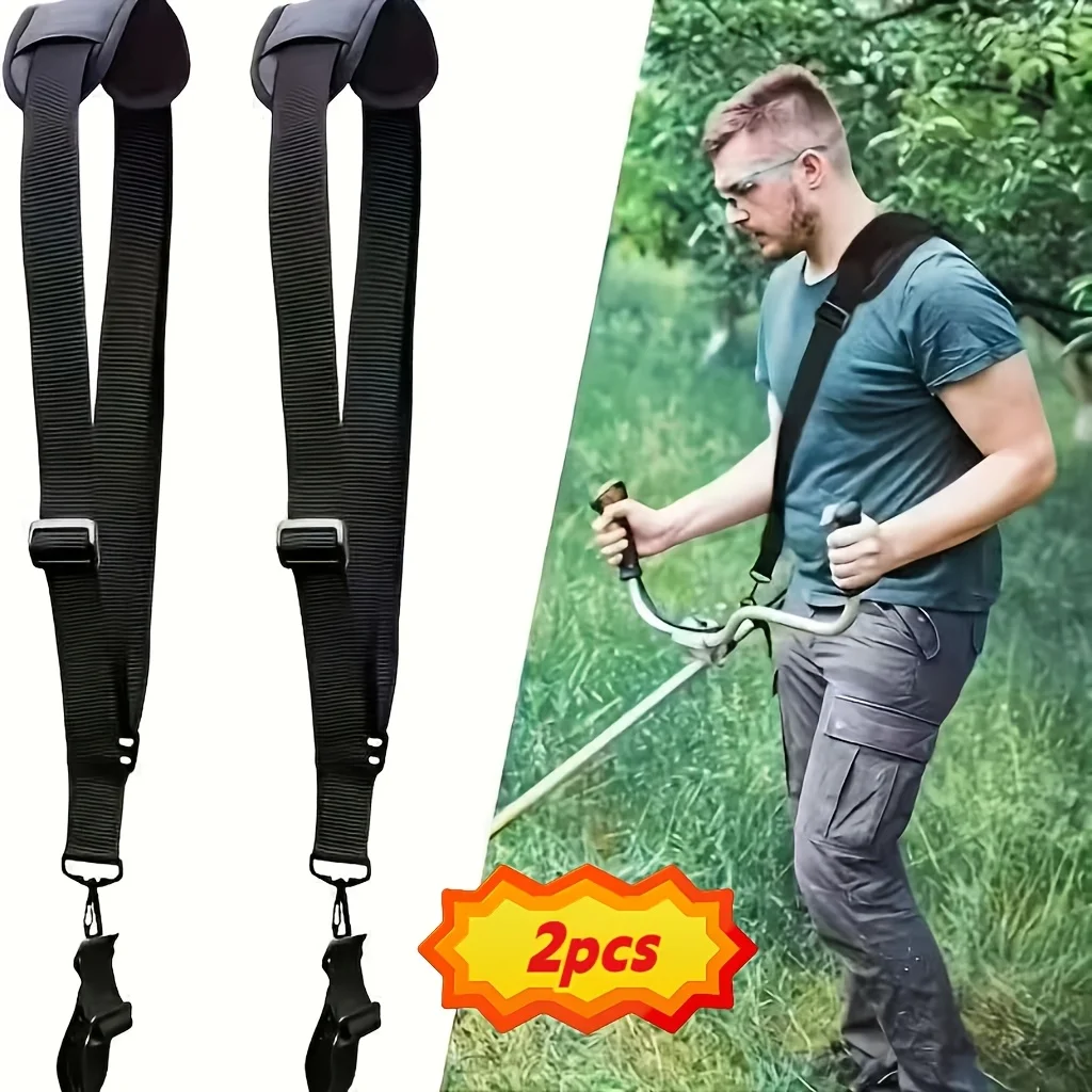 2 Adjustable Lawn Mower Straps, Equipped with Ergonomic Shoulder Straps And Metal Clips - Durable Fabric Back Support