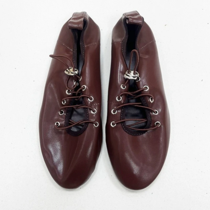 

Cross Straps Leather Brand Ballet Flats Women Round Toe Office Designer Shoes Female Fashion Light Comfort Casual Walking Shoes