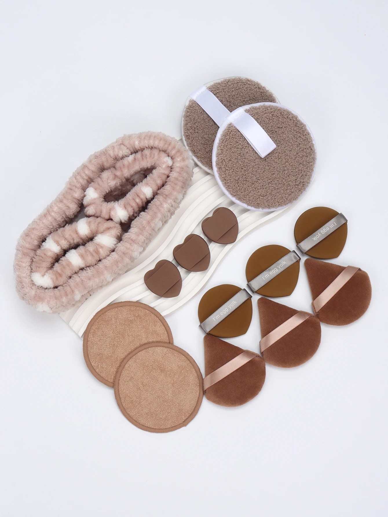 All-Purpose Hair Band 16-Piece Set, 1 Hair Band, 2 Wrist Straps, 2 Lazy Puffs, 2 Pieces, Makeup Remover Pads, 3 Triangular Loose