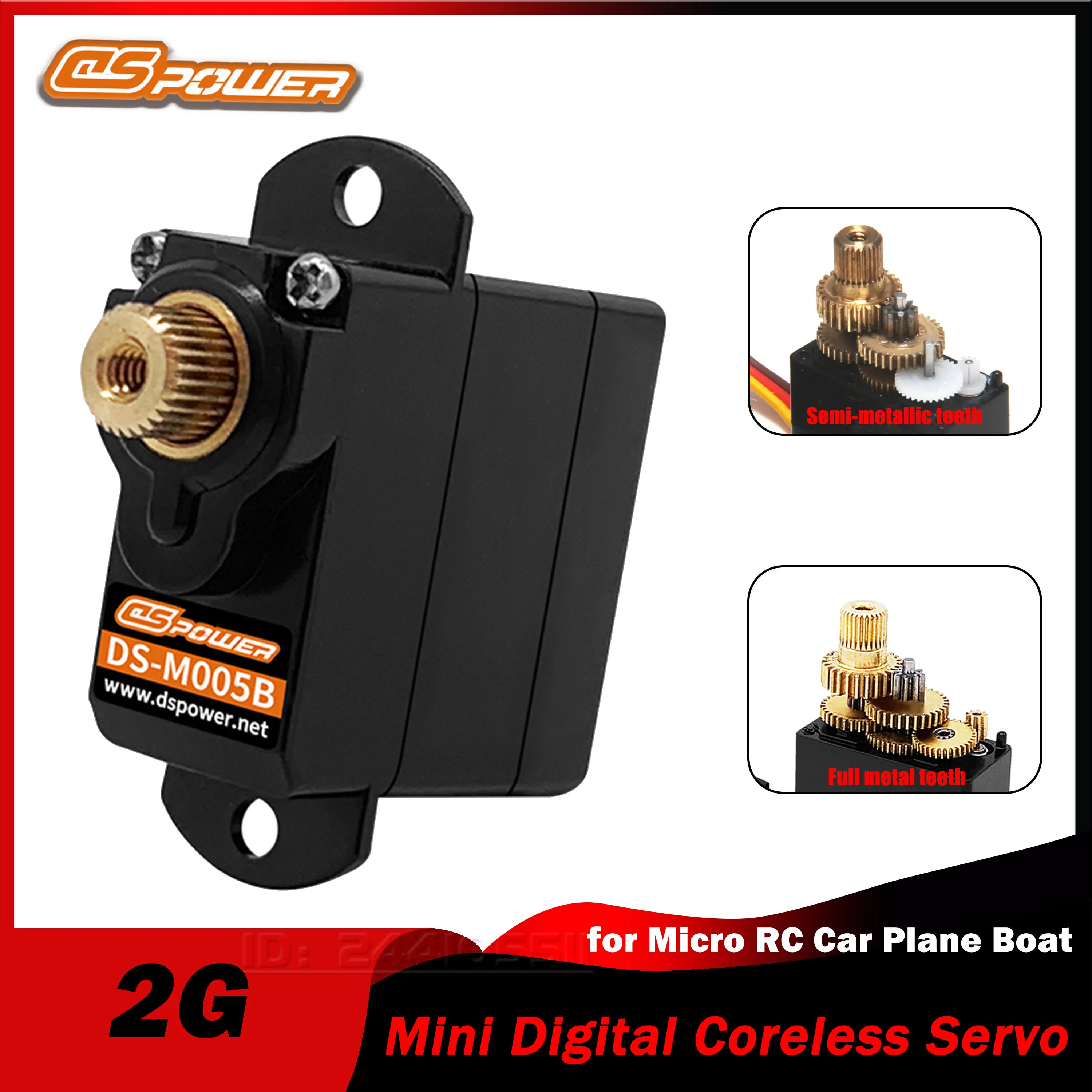 DSPOWER 2G Mini Metal Gear Digital Servo Coreless Motor for Micro RC Car Plane Fixed-wing Helicopter Boat Duct Robot Toy Part