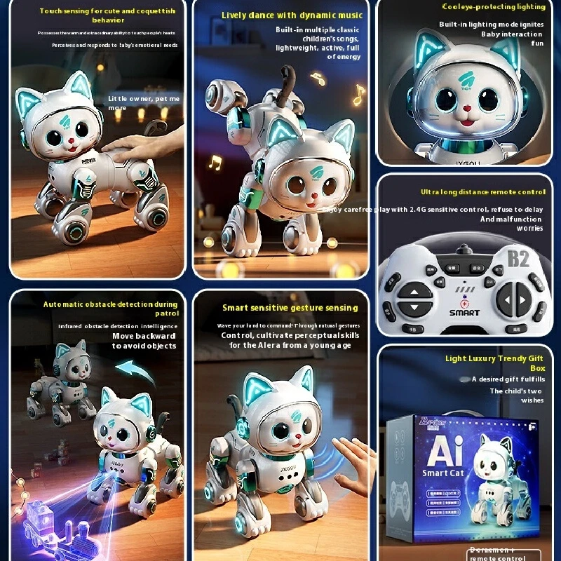 Jouet de chat Robot de marche télécommandé, cadeau d'animal de compagnie meowing électrique pour garçons filles enfants anniversaire jouets télécommandés de noël