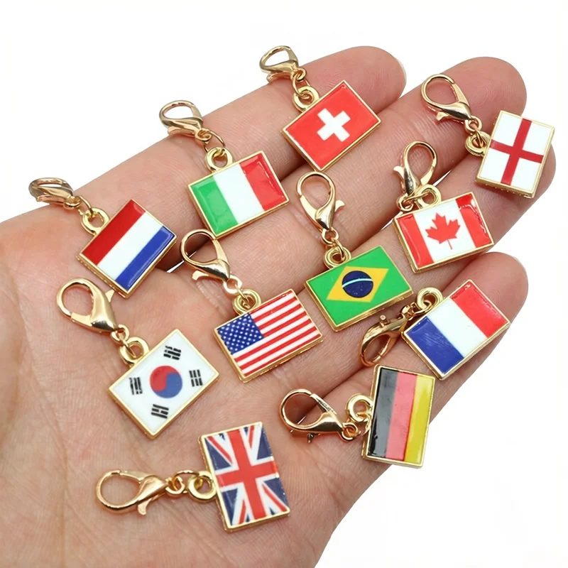 10pcs Enamel National Flags of Countries Charms Pendant with Lobster Clasp DIY Jewelry Making Accessories for Keychain Bracelet image 6