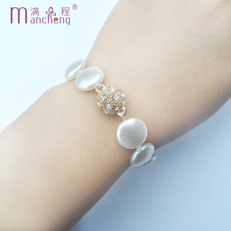 official-website tiki Hidden Magnet Clasp Flat Disc Rope Chain White Oval Pearl Beads Bracelet Wedding Jewelry For Women