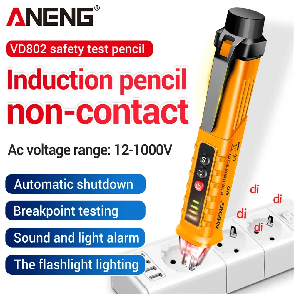 

ANENG VD802 Non-Contact Voltage Tester 12-1000V AC Voltage Zero Firewire Recognition Alarm for Electrician Home Use CE Certified