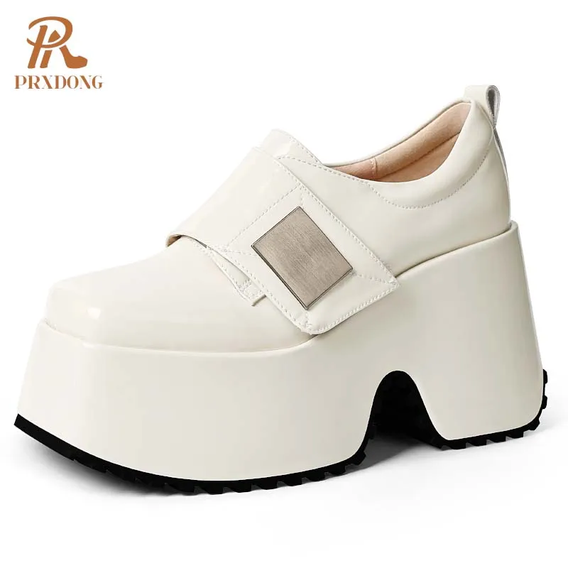 

PRXDONG Genuine Leather Spring Autumn Women Pumps Chunky High Heels Platform Black Wine Red Punk Dress Party Lady Shoes Size 39