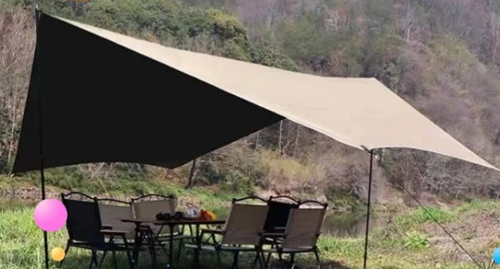 

Outdoor canopy tent camping with thick and portable black glue coated silver for rain and sun protection