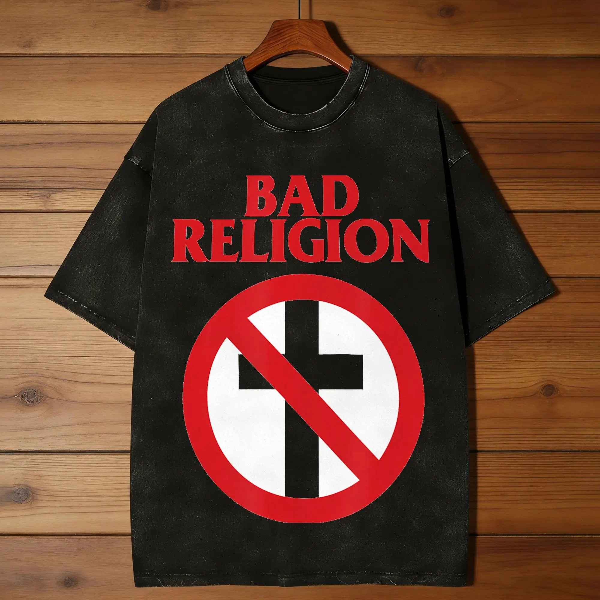Bad Religion Crossbuster Logo Washed T Shirt Men Vintage Cotton T Shirts Summer Crew Neck Tee Shirt Custom DIY Oversize Clothing
