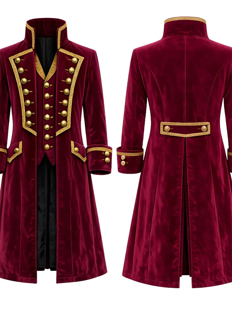 19th Century Gothic Steampunk Red Colonial Pirate Captain Victorian Gentleman Costume Regency Military Uniform