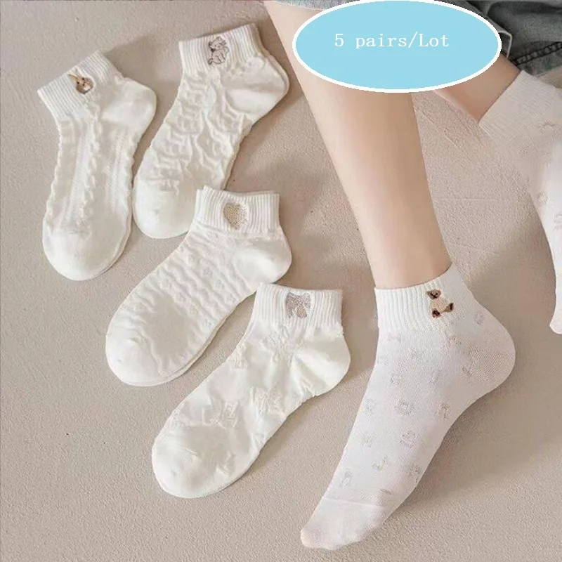 5pcs Woman Socks Winter White Socks Absorb Sweat And Prevent Odor White Women's yoga Socks 2025New