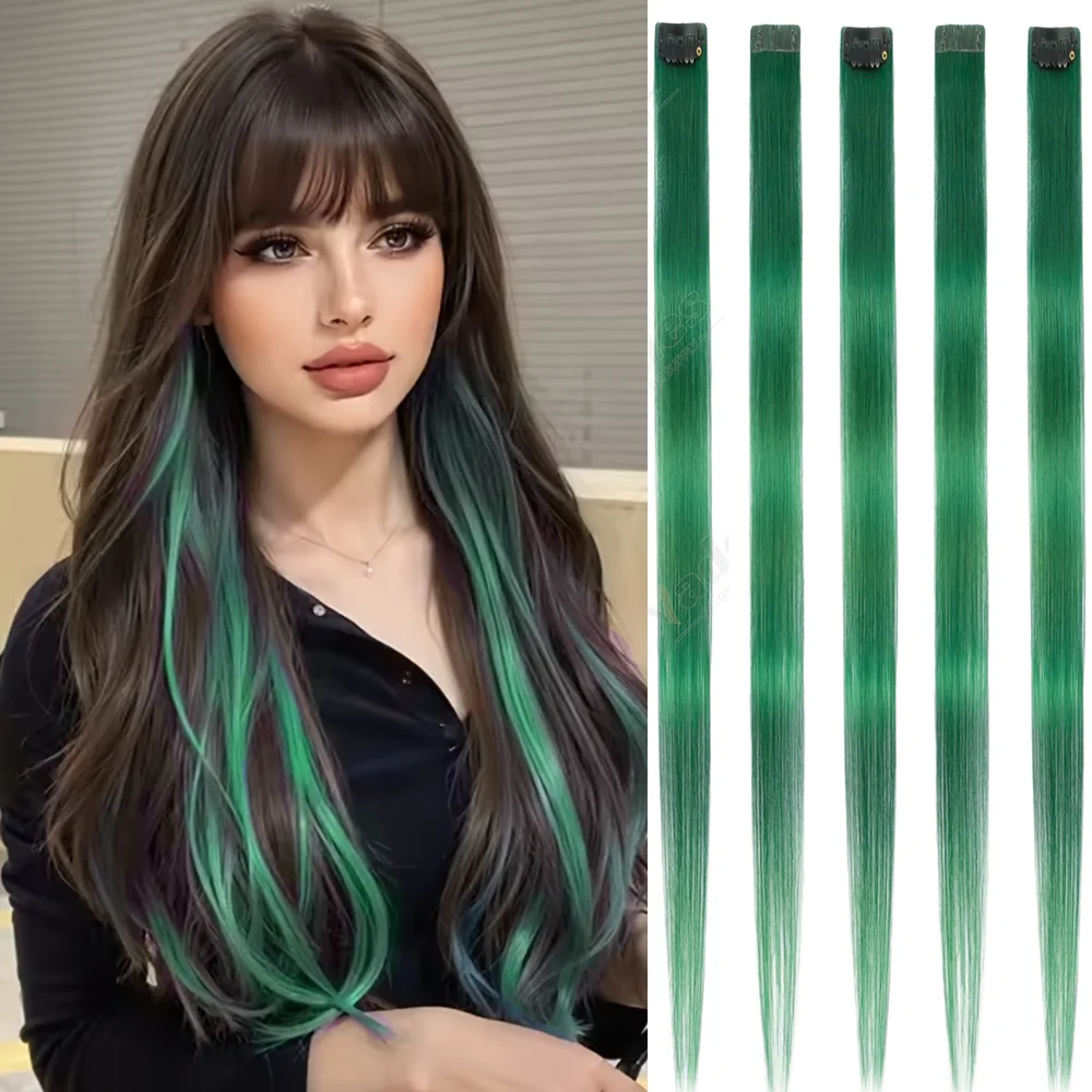 12 Colors Clip-In Straight Hair Extensions 16Inch Party Real Human Hair Highlights Rainbow Hair Accessories for Girls Women Kids