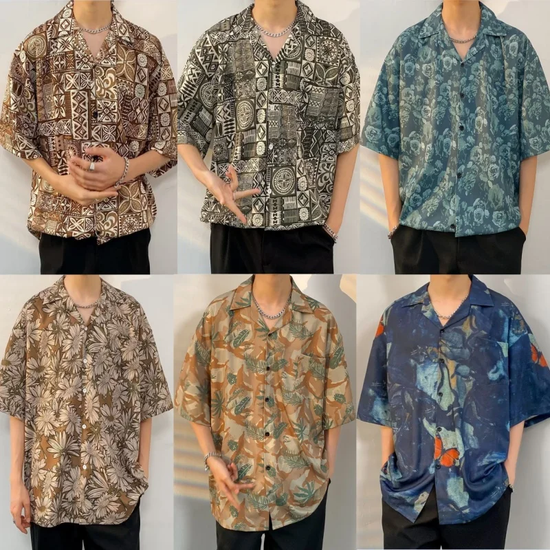

Летний повседневный топ с цветочным принтом и кубинским воротником для мужчин и женщин, в стиле гавайской моды, для пляжа и города