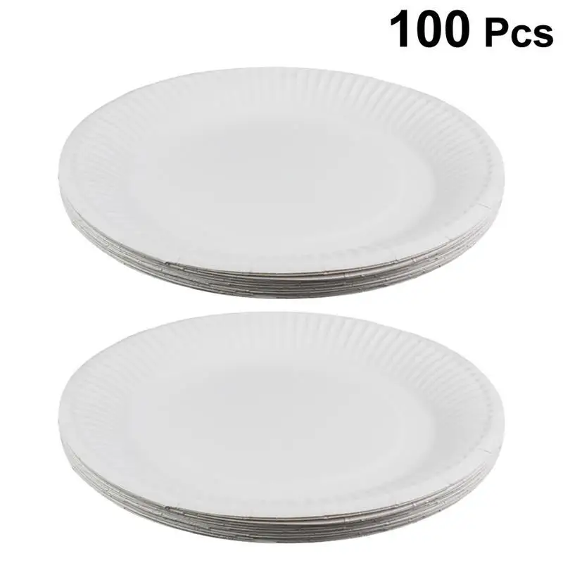 

100PCS 6 Inch Disposable Paper Plates Round Plain Plates Disposable Party Paper Tray Barbecue Dishes Picnic Paper Dishes 15.5cm