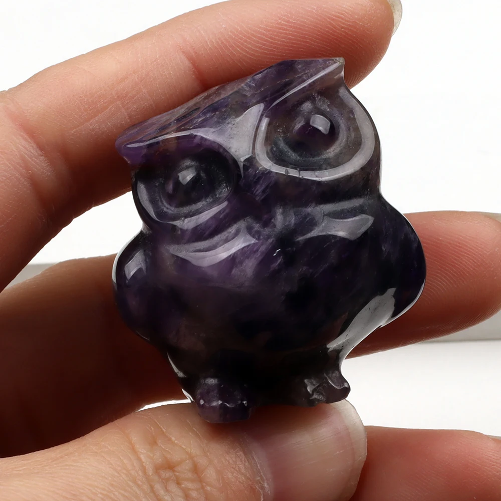 1.5 Inch Natural Jade Crystal Owl Figurine Semi Precious Stone Amethyst Crystal Animal Handicraft Bird Statue view 6