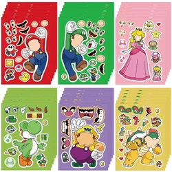 8/16Sheets Super Mario Bros Children DIY Puzzle Sticker Funny Games Make-a-Face Assemble Jigsaw Sticker DIY Book Kids Toys Gift