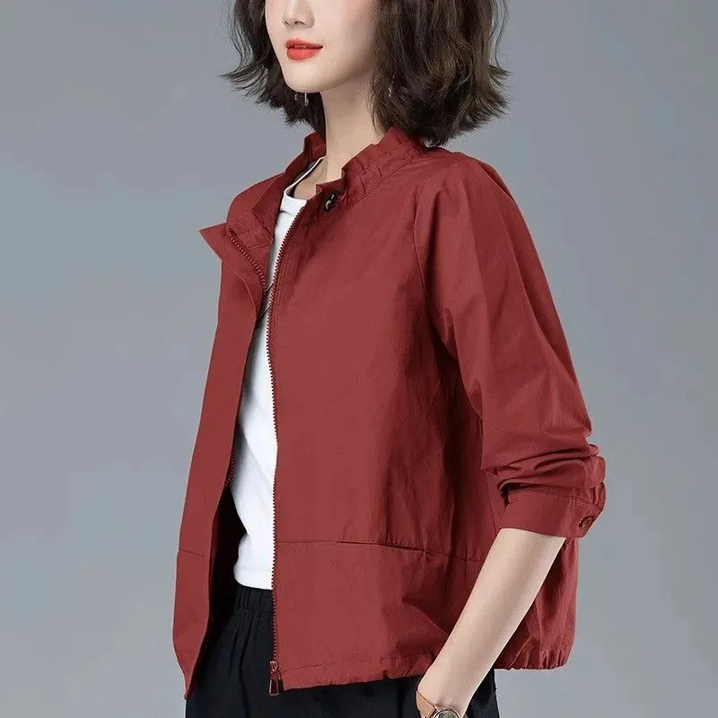 Spring Autumn Zipper Coat Outerwear For Women\'s 2024 New Casual Stand-Up Collar Jacket Top Fashion Short Windbreaker Female