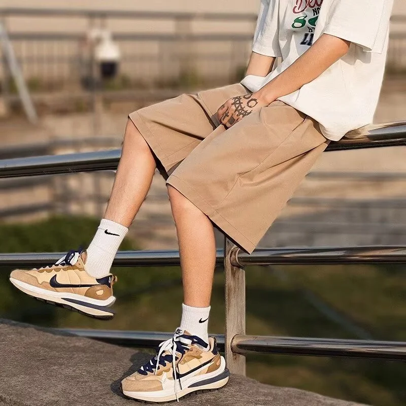 Calção reta de cor sólida masculina, calça Y2K de perna larga, streetwear casual, bermudas largas, verão, 2022