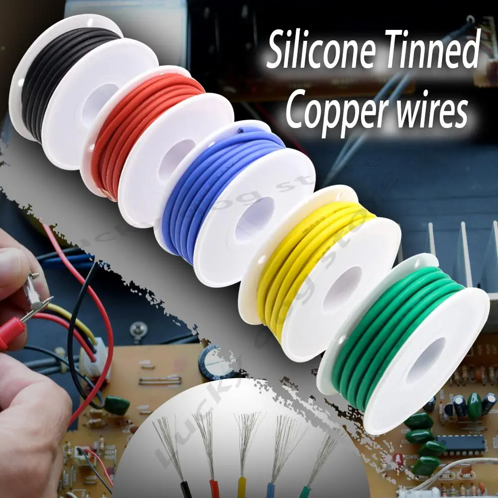 Heat Resistant Flexible Silicone Wire 30AWG 28AWG 26AWG 24 22 20AWG 18AWG 16AWG Stranded Tinned Copper Wire, 5 Colour Mixed Set