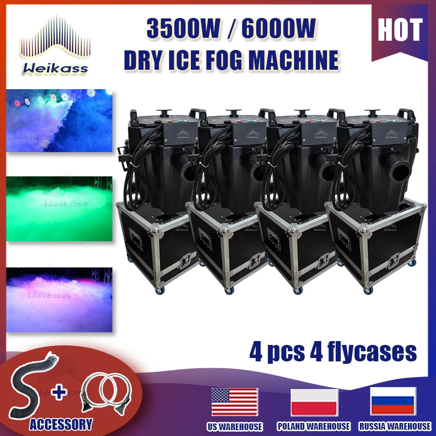 

0 Tax 4Pcs 3500W Dry Ice Fog Machine Smoke Spray Jet Low Ground Nimbus Machine With Flightcase For Stage Wedding Events DJ Show