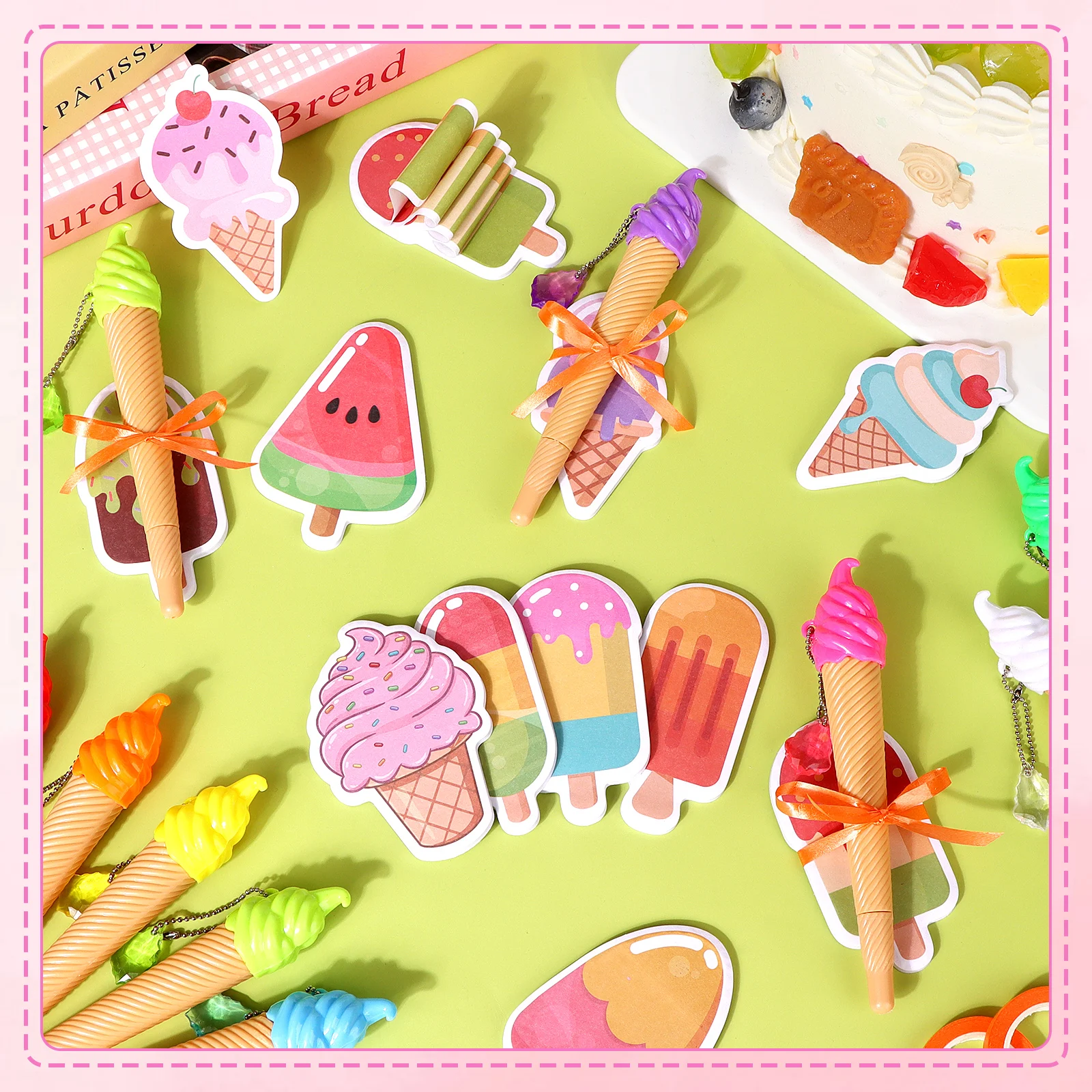 48 قطعة أقلام مخروط الآيس كريم مع ملاحظات لاصقة الآيس كريم لوازم الحفلات عدة متنوعة الصيف الفاكهة المصاصة عصا العودة إلى المدرسة هدية #6