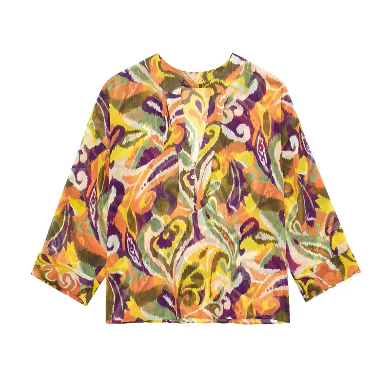 2023 春のファッショントレンドレディースデザインセンス花柄シャツポリエステル素材スタイリッシュなアンサンブル女性用