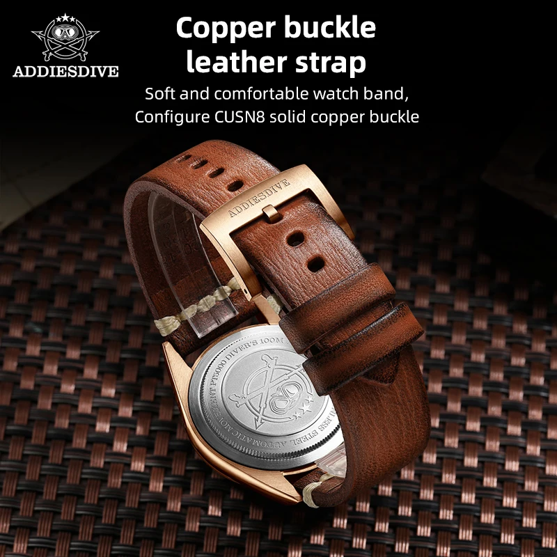 ADDIESDIVE Cusn8 Bronze Watch PT5000 Men Atomatic Watch 100m Waterproof  Classic Luxury Sapphire Mechanical Wristwatch