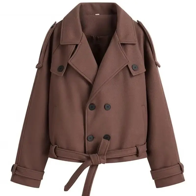 

Европейская и американская модная куртка, женская повседневная свободная шерстяная куртка с двойными пуговицами и лацканами, женская одежда