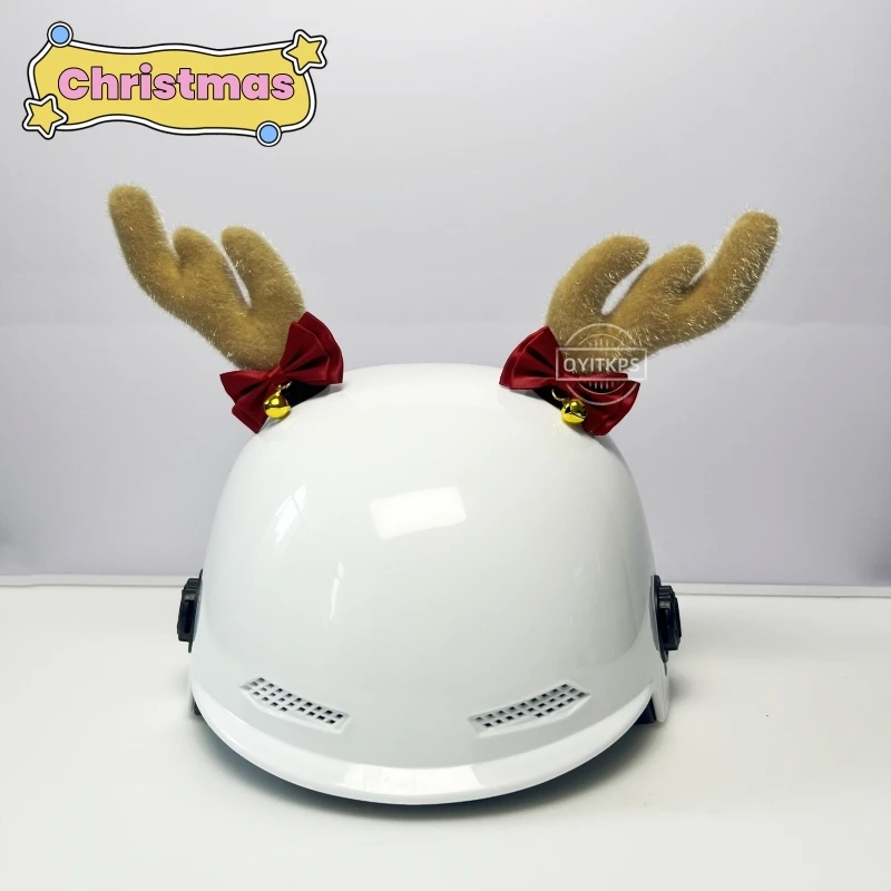 Christmas Helmet Decoration With Cute Antlers And Bells Playful And Lovely Helmet Decoration Christmas Elk Ears Decoration ﻿