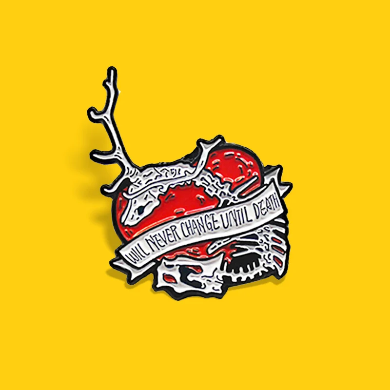 Heart Skull Enamel Pin Will never change until death Internal organs Colored Badges Woman Jewelry Gifts Kids Punk Red Organ