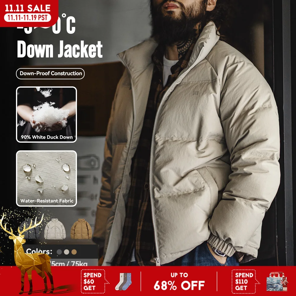 Maden الشتاء الوقوف طوق أسفل سترة للرجال الأبيض بطة أسفل ملء في الهواء الطلق 4-الصف معطف مقاوم للماء سميكة سترة دافئة #1