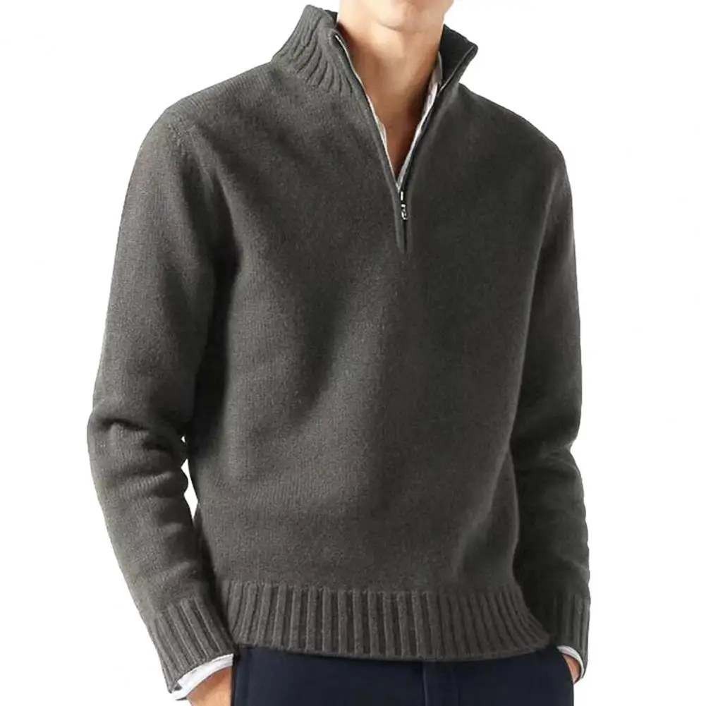 Male Casual Simple Bottom Sweater Solid Color Warm Knit Half Zip Long Sleeve Sweater Mens Elegant