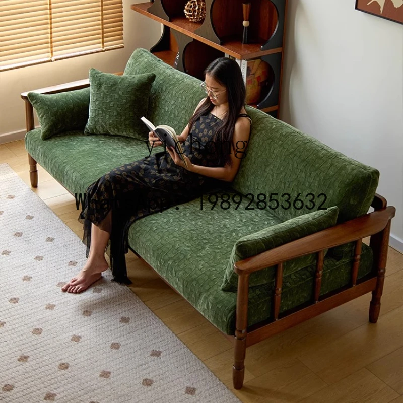 AA  retro solid wood straight row sofa small apartment medium and ancient style living room three people